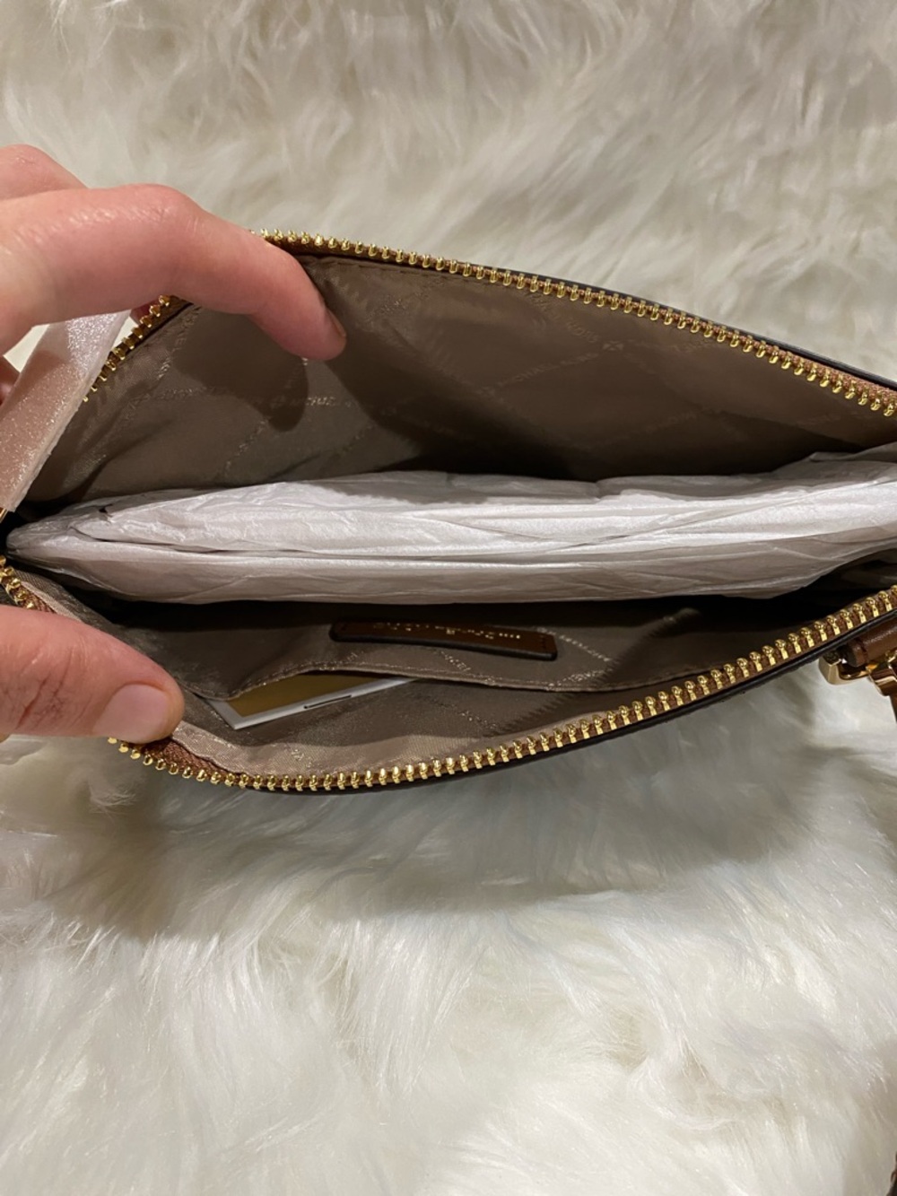 3 piece set: Michael Kors Brown Monogram Tote with Matching clutch and crossbody - Picture 10 of 14